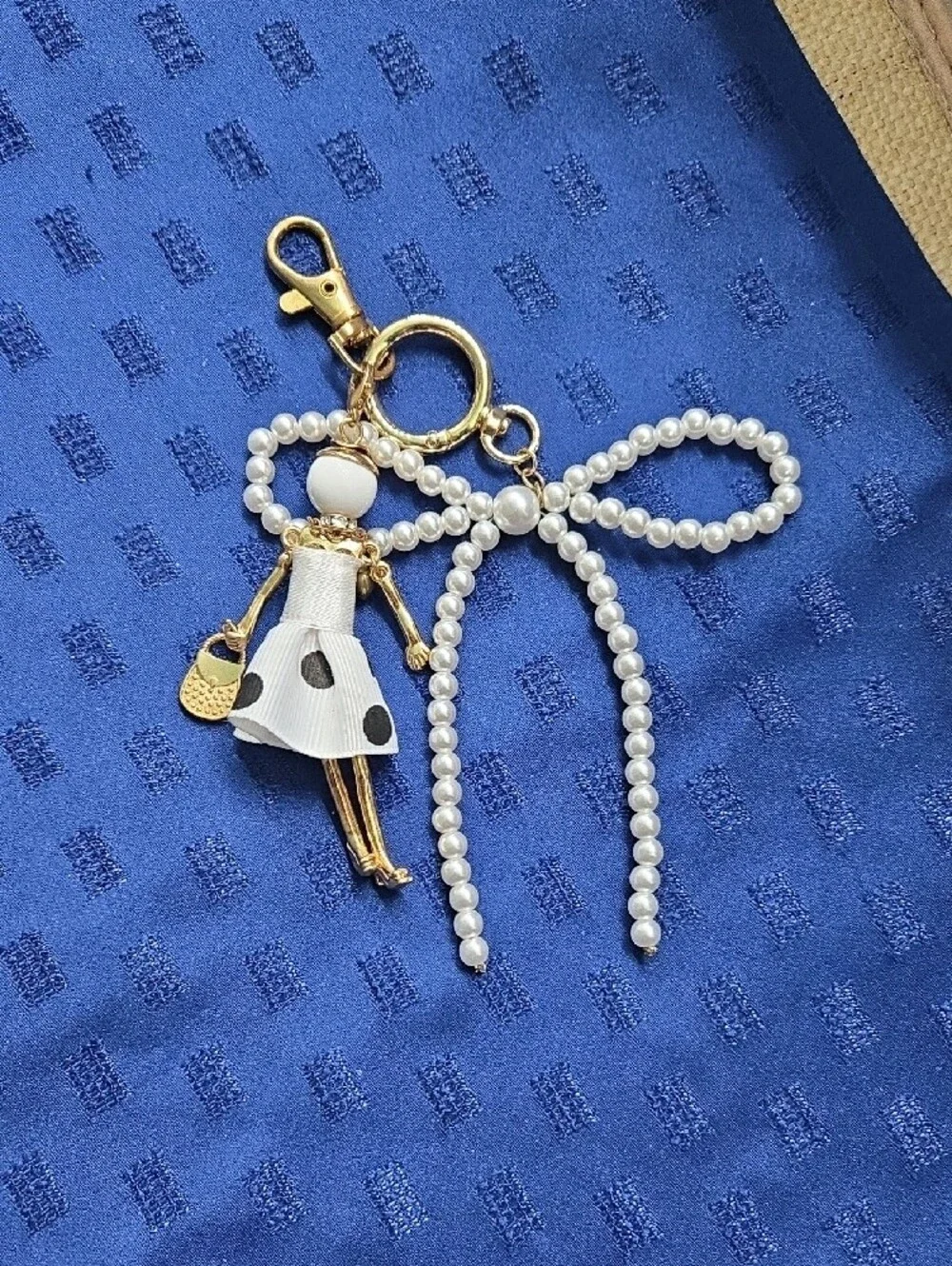 Pearl Bow Doll Key Ring Bag Charm